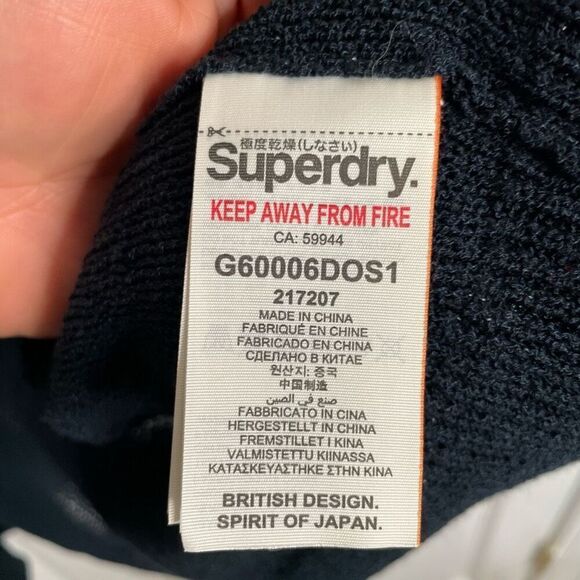 Superdry Womens Cardigan 2XS Navy Blue Fine Knit Open Front Twee Dark Anime - Picture 3 of 6